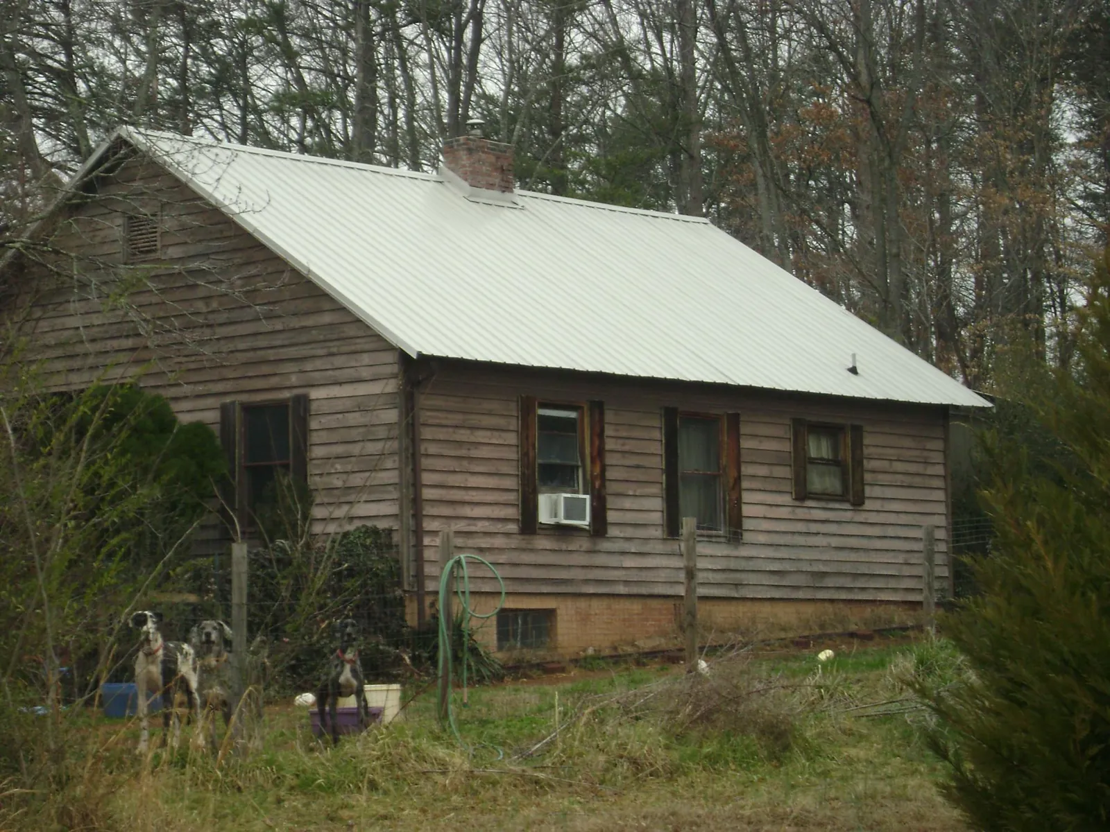 White metal roof on an old wood sided farmhouse, from a Metal Roof Installation job in Rockaway Beach